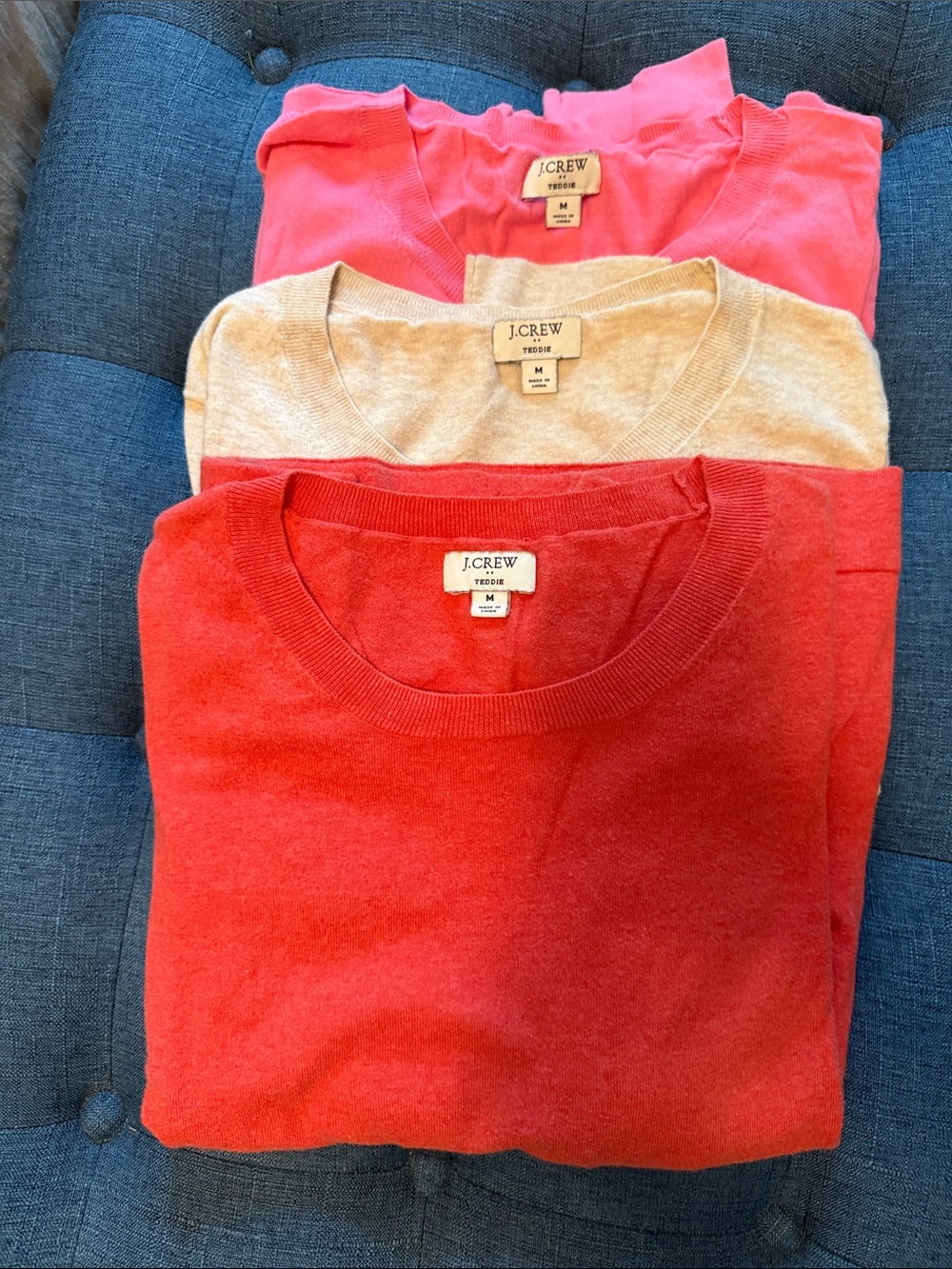 J. Crew Teddie Crewneck Sweater - Coral, Beige, Pink - Lot of 3!